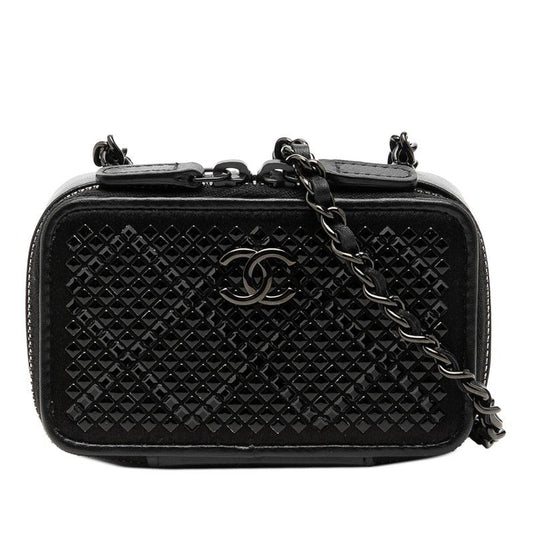 Chanel CC Logo So Black Crossbody Chain Mini Shoulder Bag Leather Satin