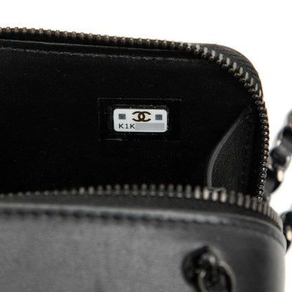 Chanel CC Logo So Black Crossbody Chain Mini Shoulder Bag Leather Satin — view 6