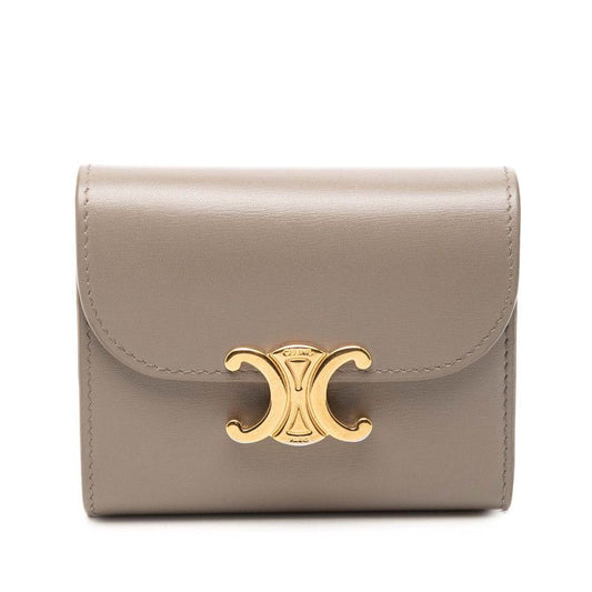 Celine Trio Small Flap Wallet Bifold Pebble Gray Leather
