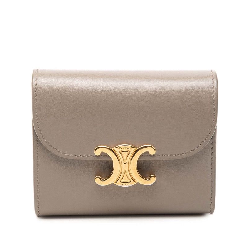Celine Trio Small Flap Wallet Bifold Pebble Gray Leather