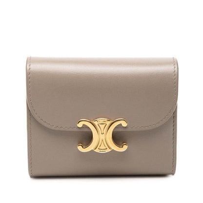 Celine Trio Small Flap Wallet Bifold Pebble Gray Leather