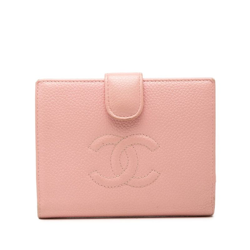 Chanel CC Logo Bifold Wallet Pink Caviar Leather