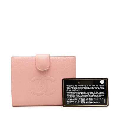 Chanel CC Logo Bifold Wallet Pink Caviar Leather — view 9