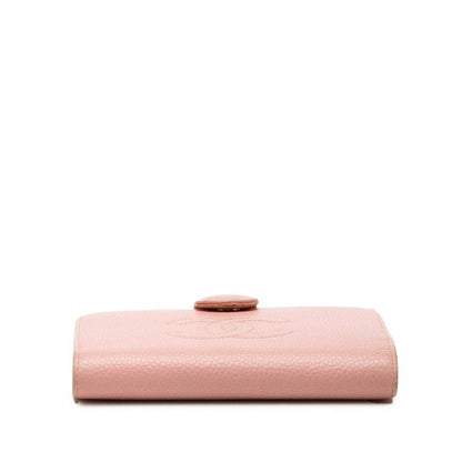 Chanel CC Logo Bifold Wallet Pink Caviar Leather — view 3