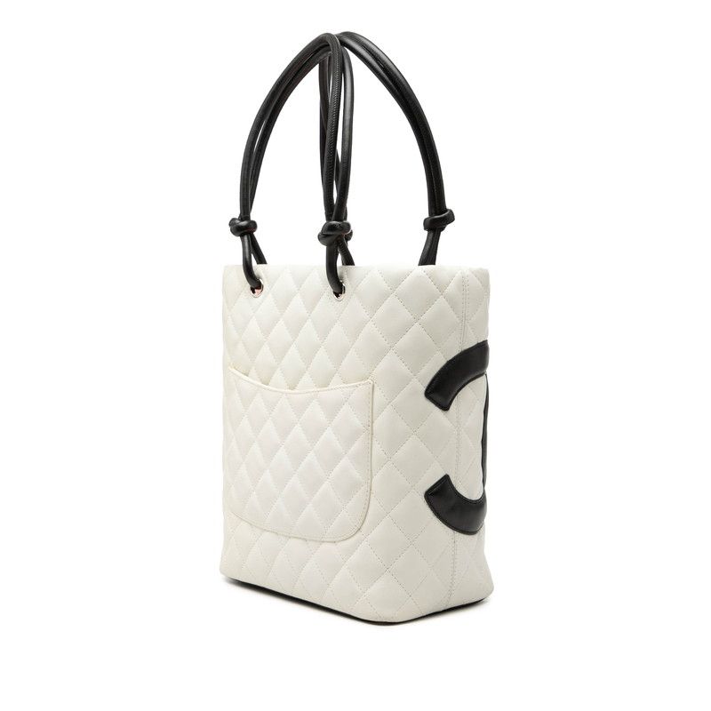 Chanel Cambon Line Quilted CC Logo Tote Shoulder White Black Leather — view 2