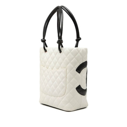 Chanel Cambon Line Quilted CC Logo Tote Shoulder White Black Leather — view 2