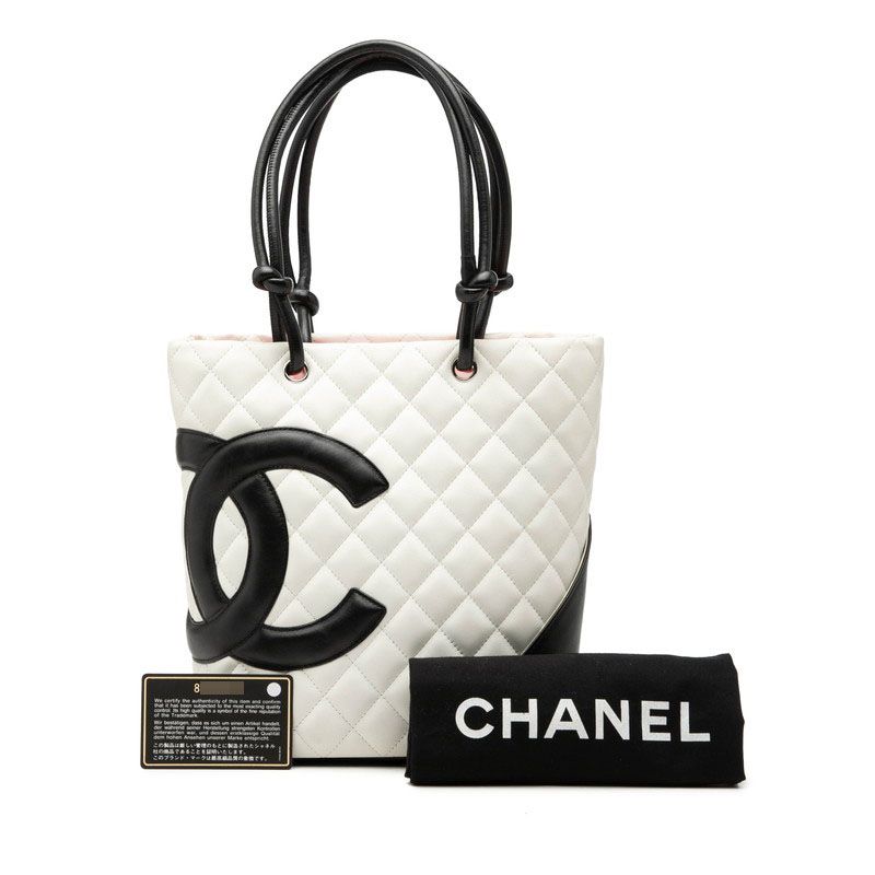 Chanel Cambon Line Quilted CC Logo Tote Shoulder White Black Leather — view 8