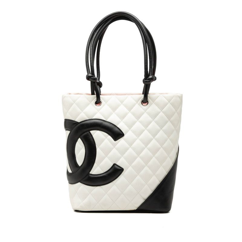 Chanel Cambon Line Quilted CC Logo Tote Shoulder White Black Leather