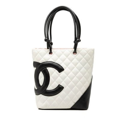 Chanel Cambon Line Quilted CC Logo Tote Shoulder White Black Leather