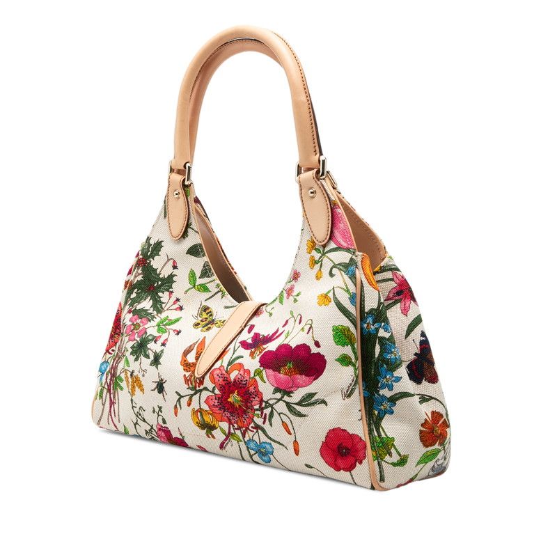 Gucci New Jackie Flora Flower Shoulder Bag Ivory Multi Canvas Leather — view 2