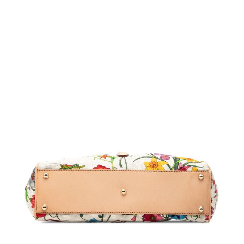 Gucci New Jackie Flora Flower Shoulder Bag Ivory Multi Canvas Leather — view 3