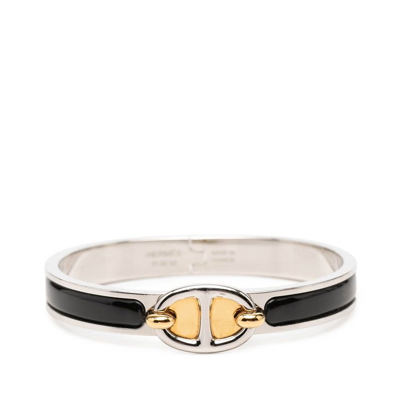Hermes Mini Click Chaine D'ancre Bracelet Silver Black Metal Enamel
