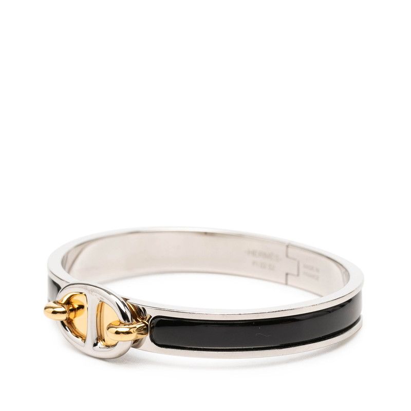 Hermes Mini Click Chaine D'ancre Bracelet Silver Black Metal Enamel — view 2