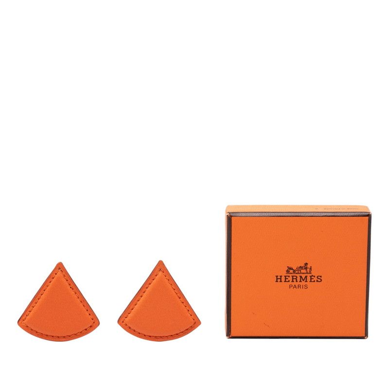 Hermes Triangle Earrings Gold Orange Plated Leather — view 4