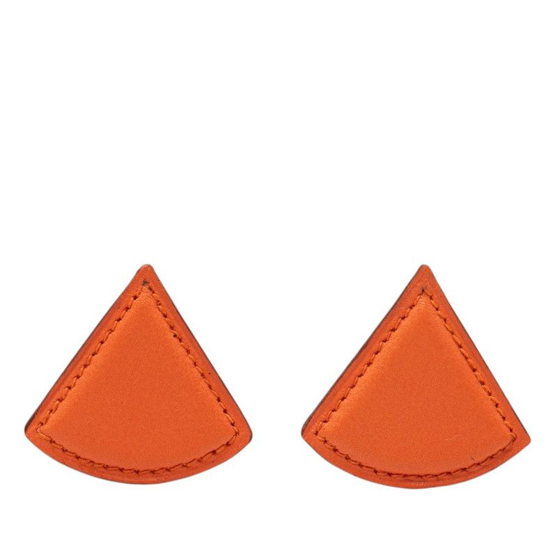 Hermes Triangle Earrings Gold Orange Plated Leather