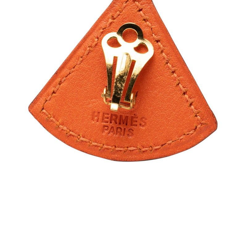 Hermes Triangle Earrings Gold Orange Plated Leather — view 3
