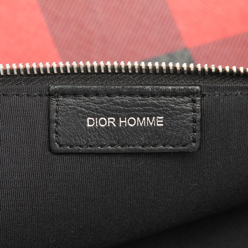 Dior Homme Trotter Check Clutch Red Black Gray Leather — view 5