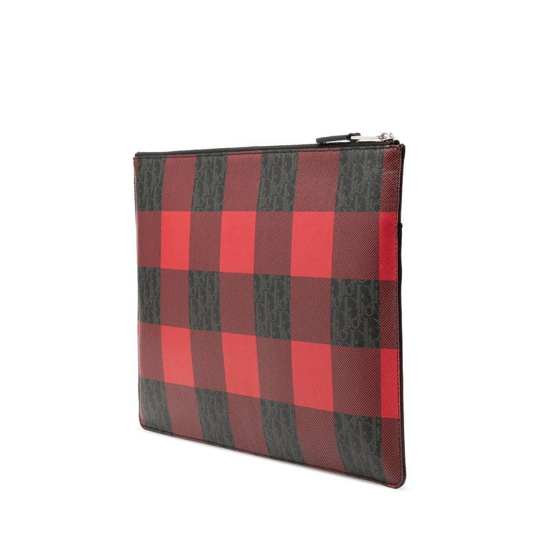 Dior Homme Trotter Check Clutch Red Black Gray Leather — view 2