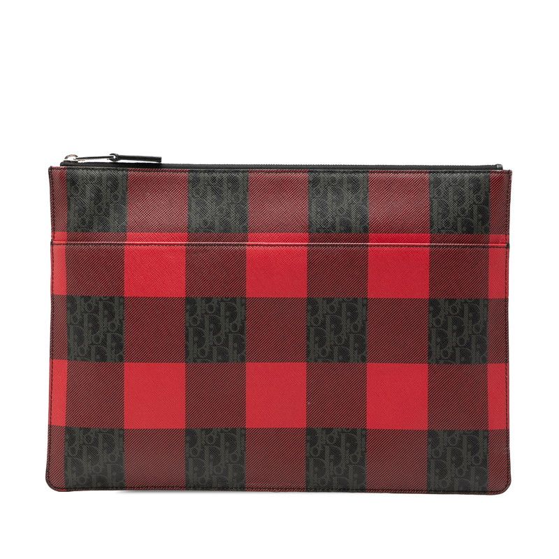 Dior Homme Trotter Check Clutch Red Black Gray Leather