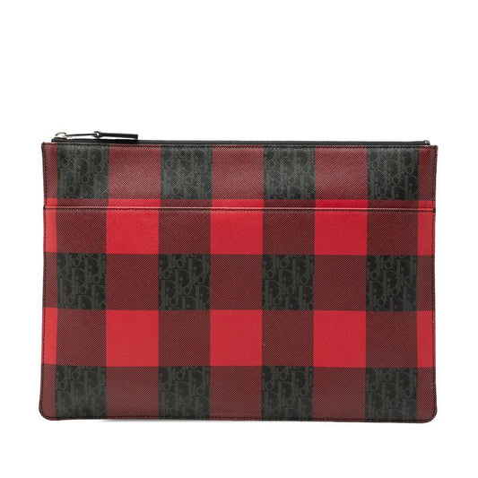 Dior Homme Trotter Check Clutch Red Black Gray Leather