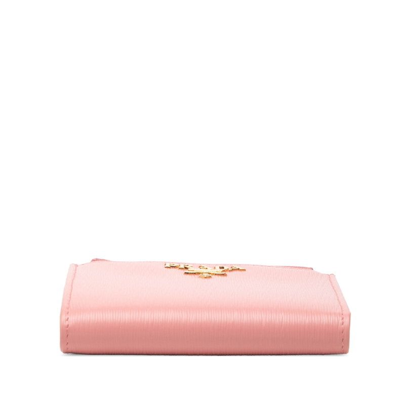 Prada Logo Bifold Wallet Compact Pink Leather — view 3