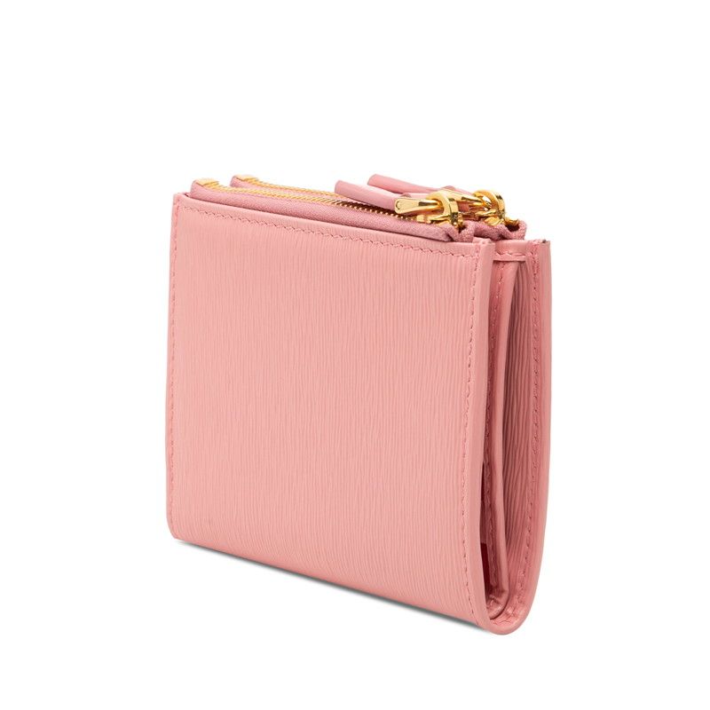 Prada Logo Bifold Wallet Compact Pink Leather — view 2