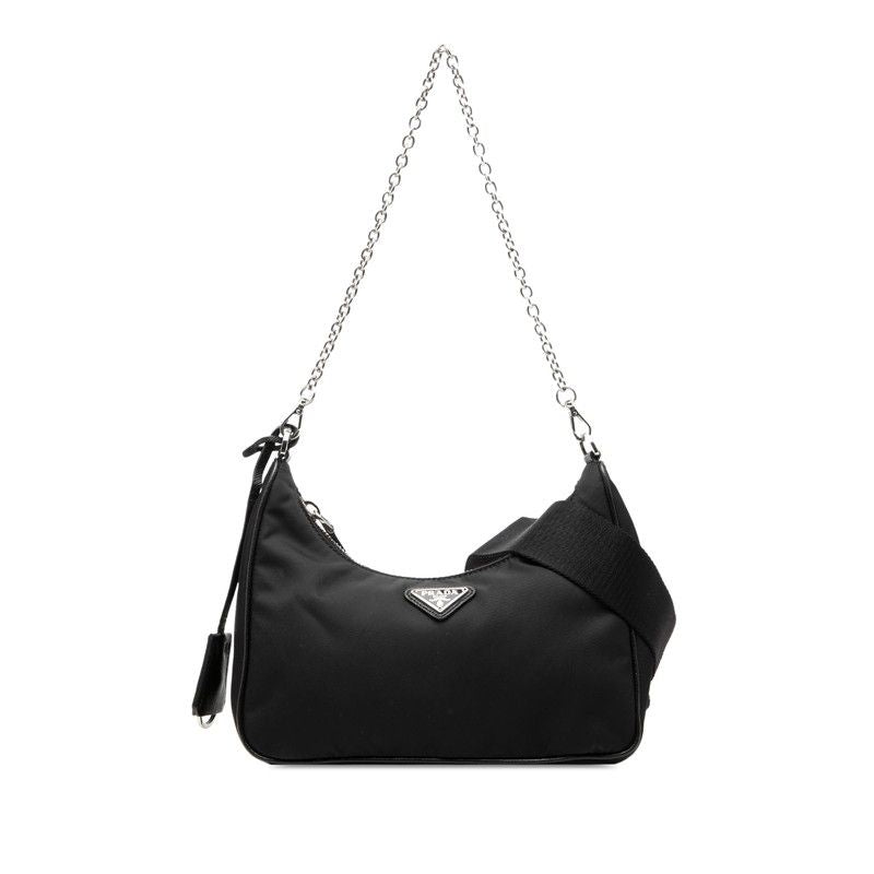 Prada Re Edition Chain 2-Way Shoulder Bag Black Nylon Leather