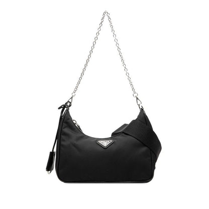Prada Re Edition Chain 2-Way Shoulder Bag Black Nylon Leather
