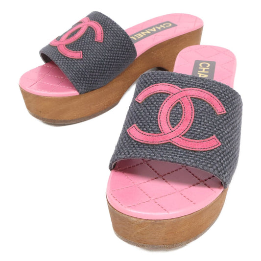 Chanel CC Logo Wood Sole Quilted Sandals