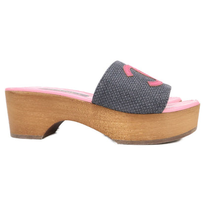 Chanel CC Logo Wood Sole Quilted Sandals — view 4