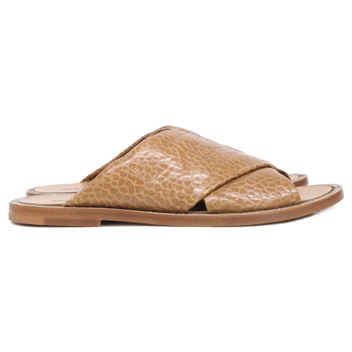 Brunello Cucinelli Leather Moniere Decoration Cross Sandals — view 4