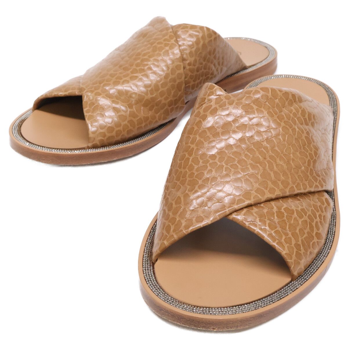 Brunello Cucinelli Leather Moniere Decoration Cross Sandals
