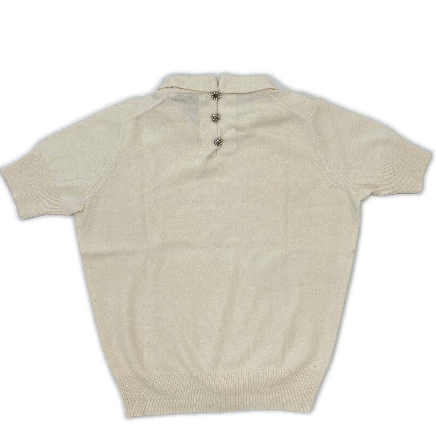 Louis Vuitton White Wool Cashmere Back Button Short Sleeve Knit Sweater — view 2