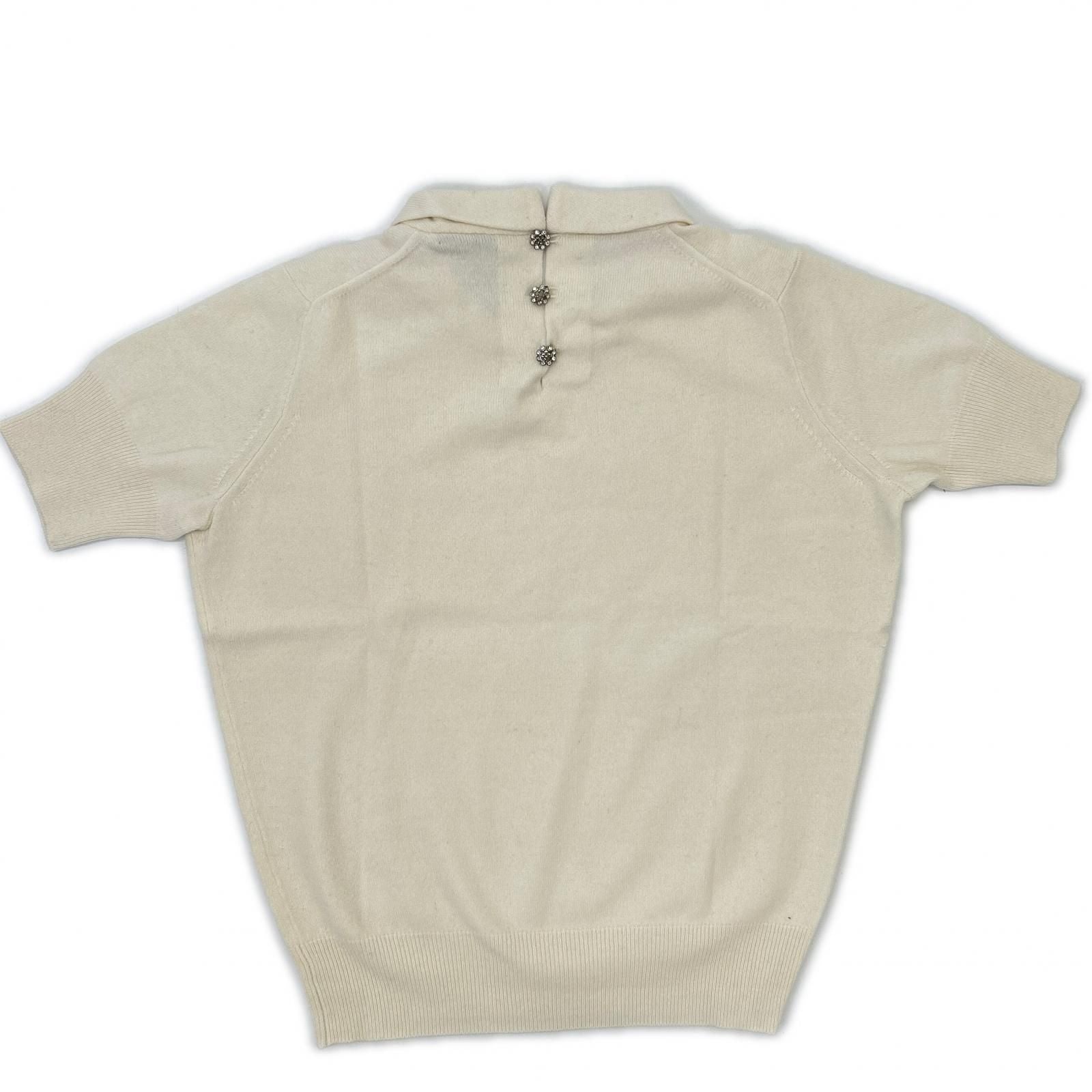 Louis Vuitton White Wool Cashmere Back Button Short Sleeve Knit Sweater — view 2