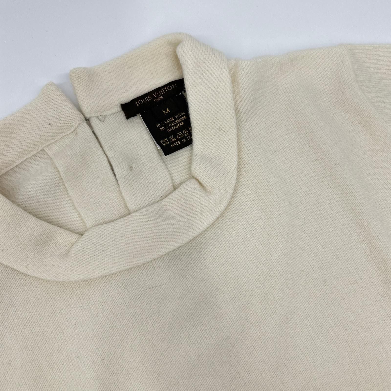 Louis Vuitton White Wool Cashmere Back Button Short Sleeve Knit Sweater — view 6