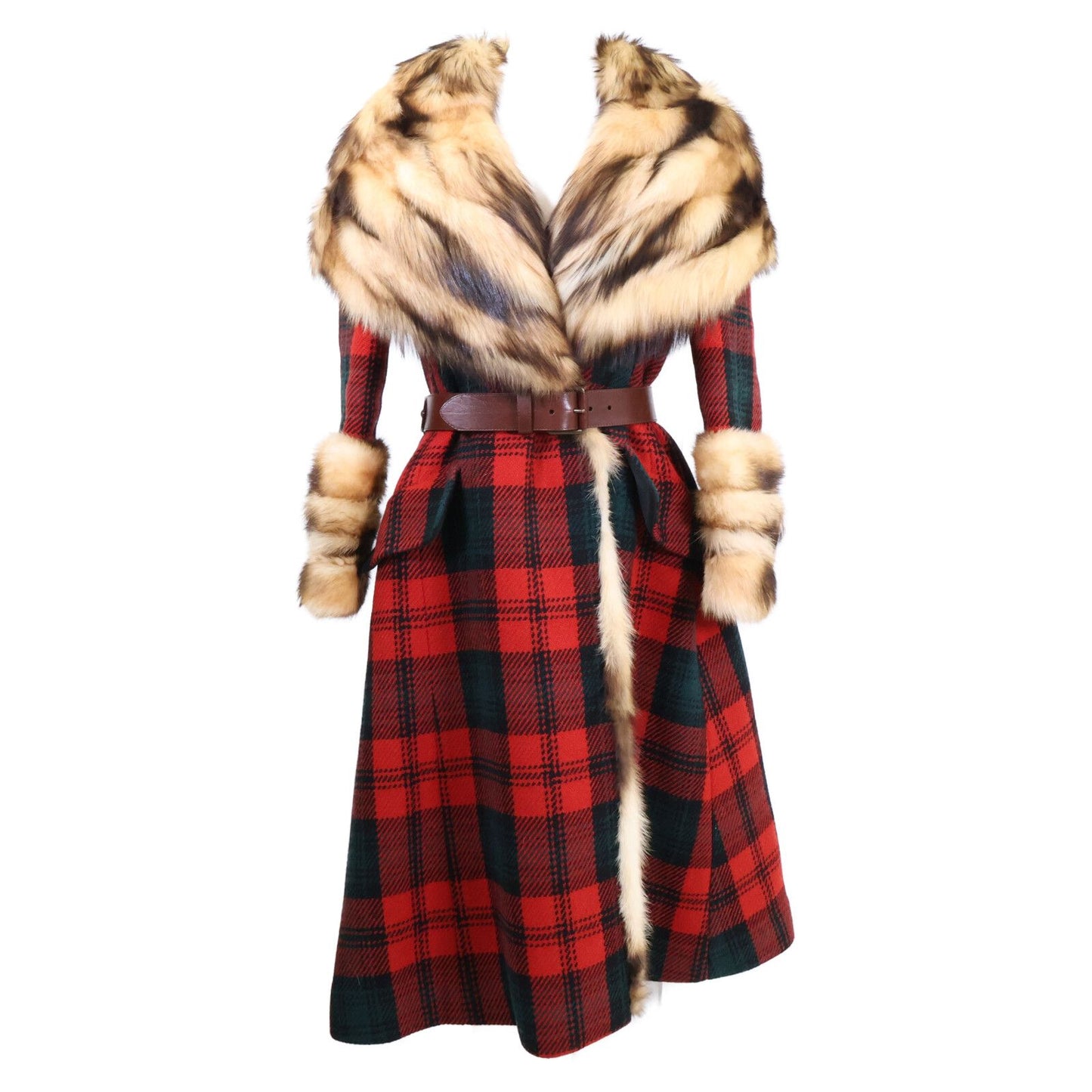 Louis Vuitton Collection Fitch Wool Check Belt Long Coat 38