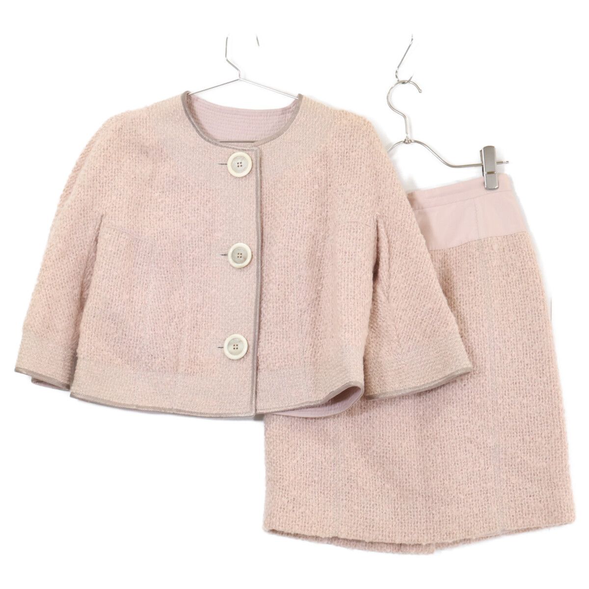 Louis Vuitton Wool Mohair Tweed Scarf Color Jacket Skirt Set 38 36