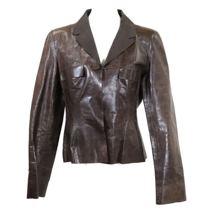 Chanel Brown Calfskin Leather Jacket 40