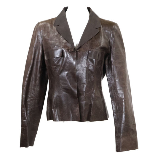 Chanel Brown Calfskin Leather Jacket 40