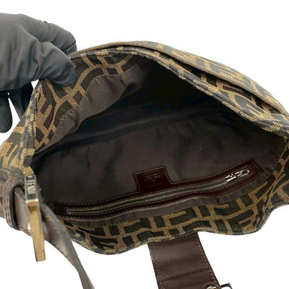 Fendi Zucca FF Pattern Logo Canvas Leather Shoulder Bag Brown Black — view 9