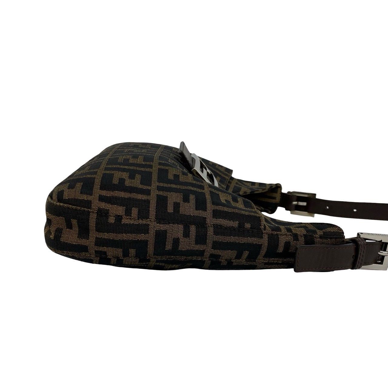 Fendi Zucca FF Pattern Logo Canvas Leather Shoulder Bag Brown Black — view 6