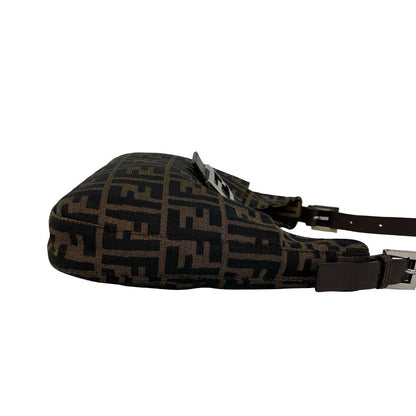Fendi Zucca FF Pattern Logo Canvas Leather Shoulder Bag Brown Black — view 6