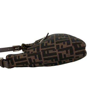 Fendi Zucca FF Pattern Logo Canvas Leather Shoulder Bag Brown Black — view 5