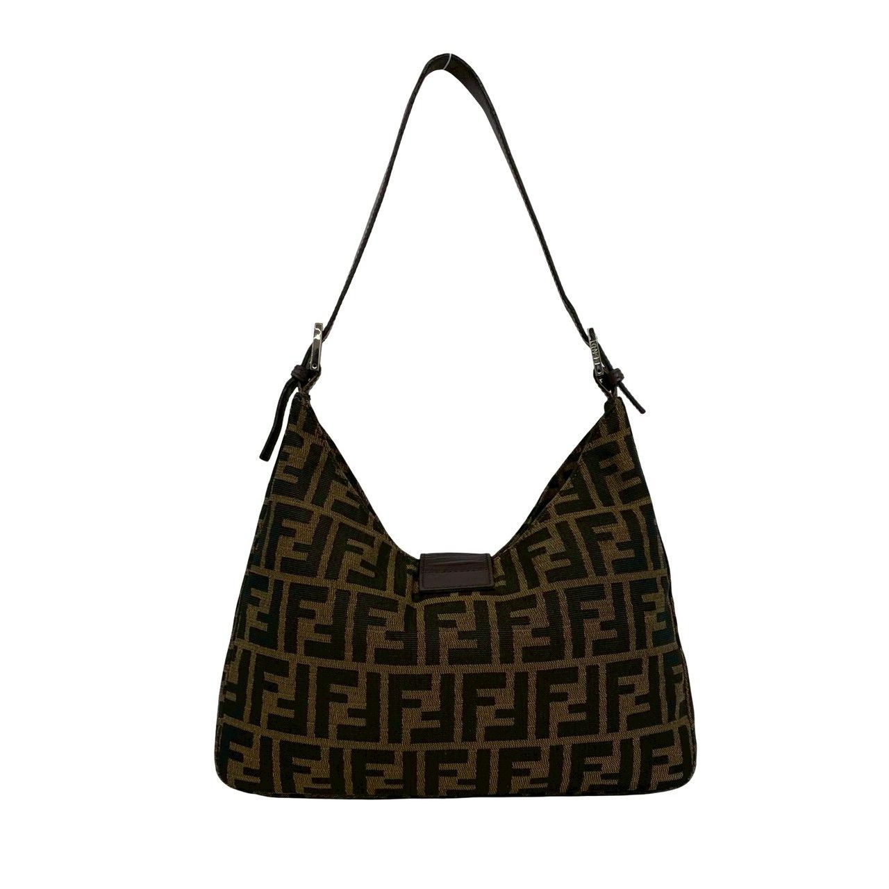 Fendi Zucca FF Pattern Logo Canvas Leather Shoulder Bag Brown Black — view 3