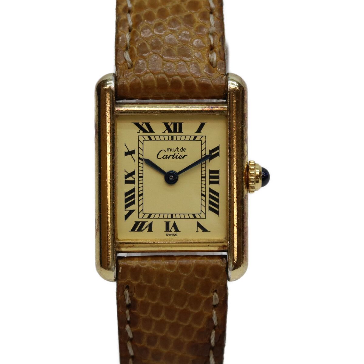 Cartier 95 925 Must Tank Vermeil SM Roman Ivory Dial Quartz Leather