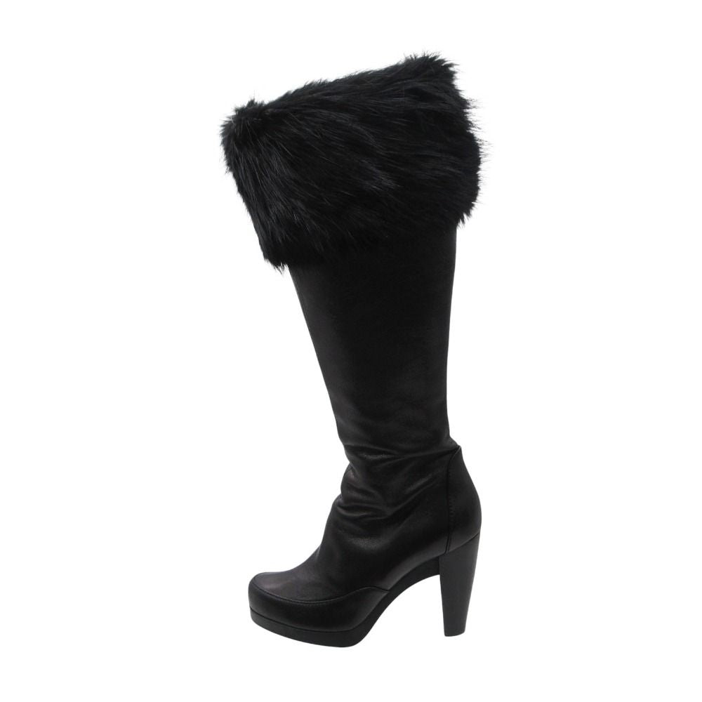 Fendi Boots Long High Heels Leather Side Zip Shoes Black