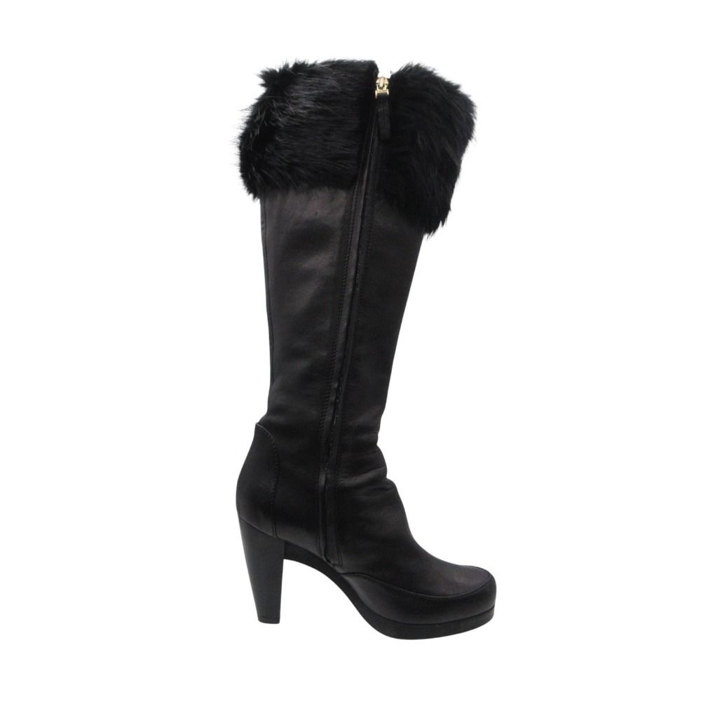 Fendi Boots Long High Heels Leather Side Zip Shoes Black — view 2