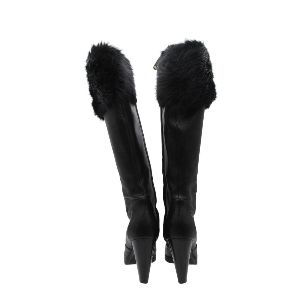 Fendi Boots Long High Heels Leather Side Zip Shoes Black — view 4