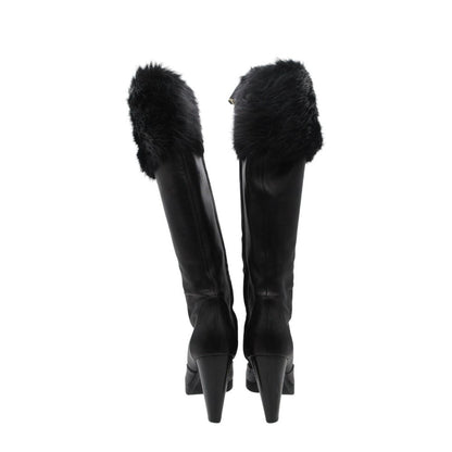 Fendi Boots Long High Heels Leather Side Zip Shoes Black — view 4