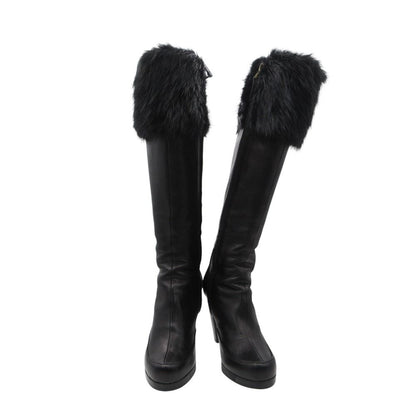 Fendi Boots Long High Heels Leather Side Zip Shoes Black — view 3